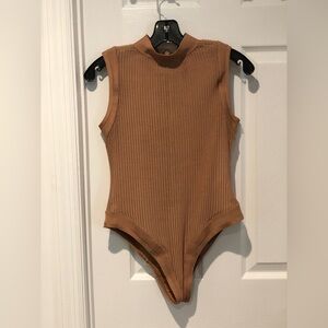 Crochet light brown sleeveless turtleneck bodysuit